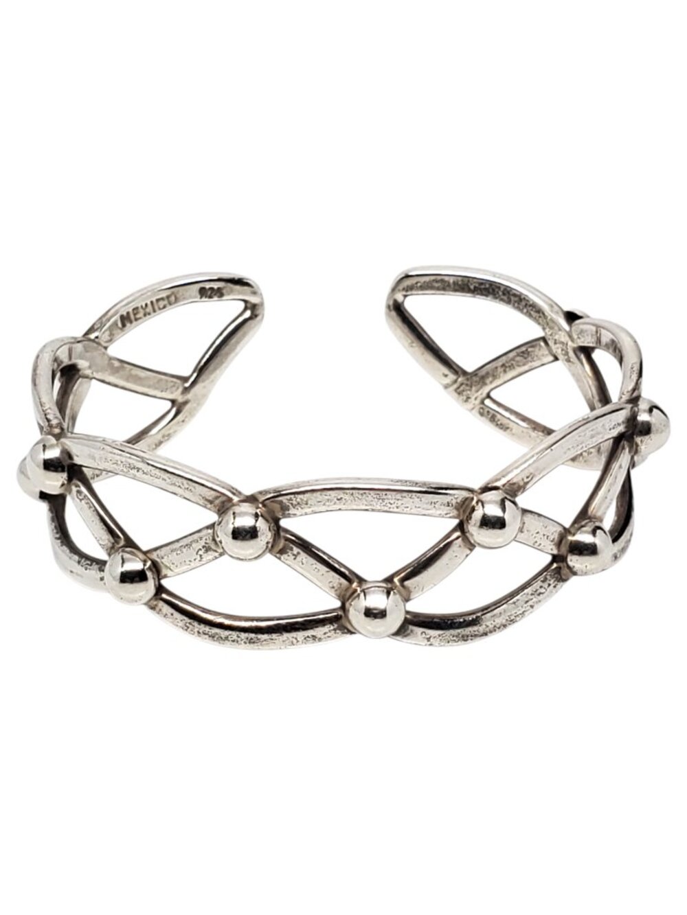 Mexican Sterling Silver Modernist Orb Open Cuff Bracelet #24673